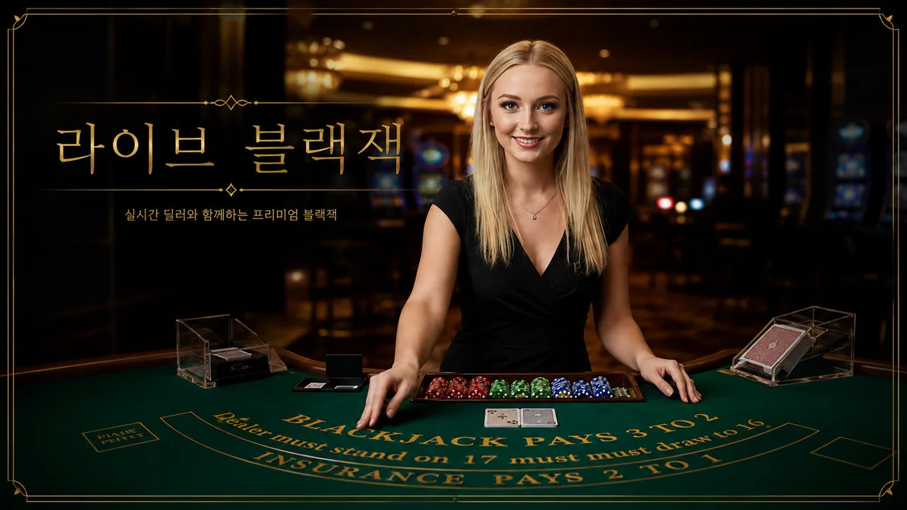 라이브 블랙잭 딜러와 블랙잭 테이블 안내 이미지
